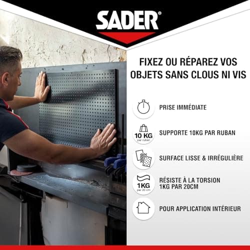Adhésif_double_face_Sader_Fixer_Sans_Percer_Extrême_Intérieur_Surfaces_multiples_Supporte_jusqu'à_10_KG Blanc_2m_x_19mm