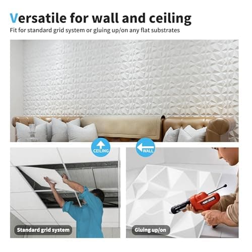 Art3d Lot de 33 panneaux muraux décoratifs 3D en forme de diamant blanc mat, pour décoration intérieure, design moderne