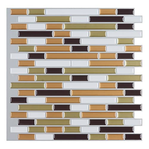 Art3d 10 Feuilles Carrelage Adhesif Mural Auto-Adhésif, Pour Cuisine et Bath, Imperméable et Facile à Installer, 30 x 30 — Or