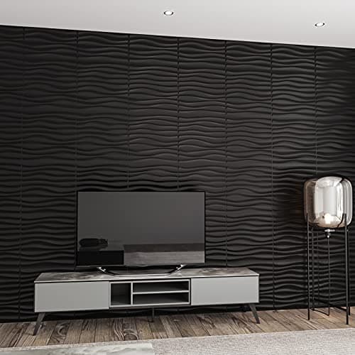 Art3d Lot de 12 panneaux ondulés en PVC Noir pour décoration murale intérieure 50×50cm 3㎡