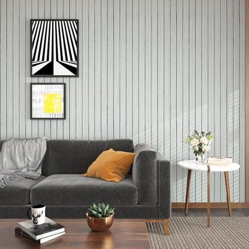 Livelynine Panneau Mural Bois Décoratif Intérieur Gris Clair 3D Adhesif Salon Entrée Bureau