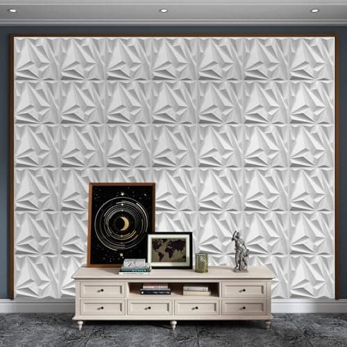 LeapBeast Lot de 12 Panneaux Muraux Texturés 3D pour Salon - Décoration Murale Intérieure en Blanc PVC - Idéal pour Déco