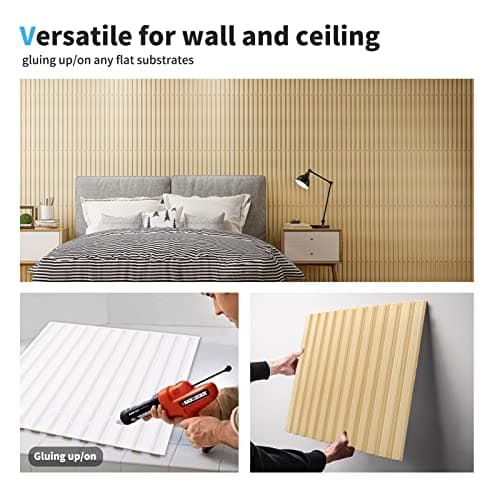 Art3d Panneau mural chêne Lot de 12 3D texturé cannelé, 50x50cm pour salon et chambre