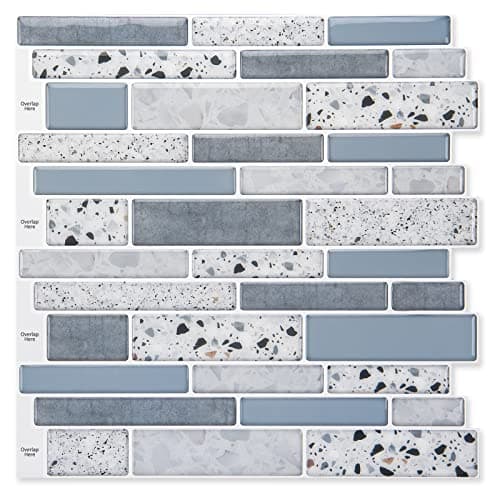 Art3d 10 Pièces Carrelage Adhésif Mural Crédence de Cuisine en Vinyle Sticker Muraux Marbre Bleu 30x30cm