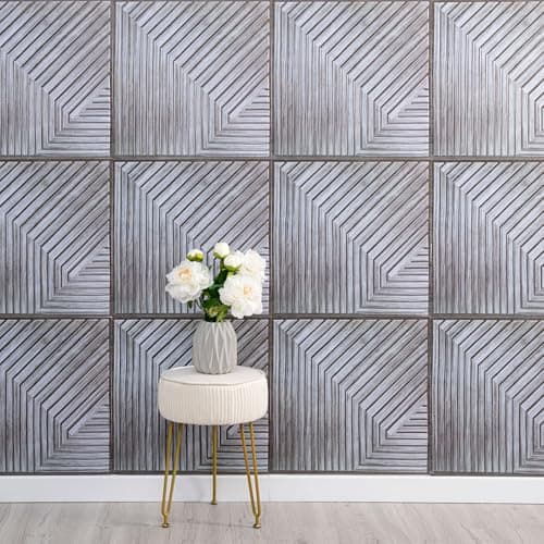Panneaux Muraux 3D Autocollants Aspect Bois Décoration Murale Intérieure Panneaux Acoustiques 30 x 30 cm Gris