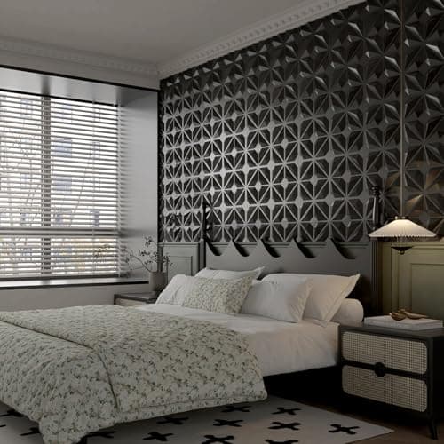 MIX3D Lot de 33 panneaux muraux 3D noir mat pour décoration intérieure - parfait pour chambre (noir mat, 30,5 x 30,5 cm)