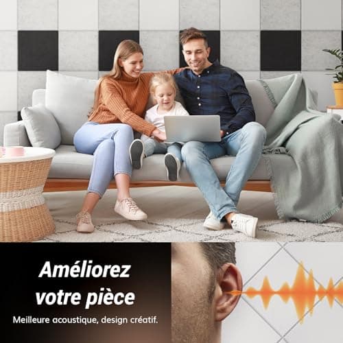 TONOR Lot de 18 Panneau Acoustique Mural Autocollante, Isolation Phonique Haute Densité pour Studio/Bureau/Chambre/Salon