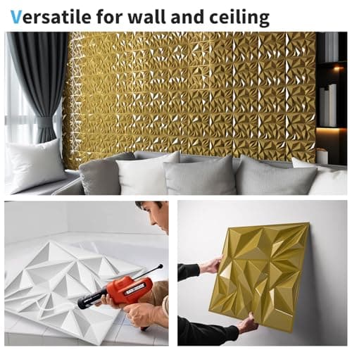 Art3d Lot de 33 panneaux muraux 3D doré pour décoration intérieure, panneaux texturés en losanges ideal pour salon et ar