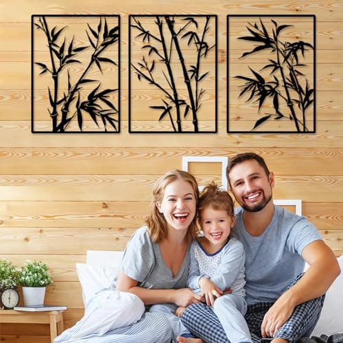 Pduoduo Grand Métal Bambou Mur Décoratif Art Décoratif - Arbre Suspendu Signe Suspendu, Bambou Sculpture Pack de 3 (Tota