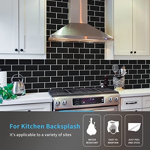 Art3d Lot de 10 Pièces Carrelage Autocollant Métro Noir pour Cuisine et Salle de Bain, Papier Adhésif en Vinyl 3D Brique