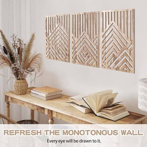 Jinzhenhong Panneaux d'art mural moderne en bois de montagne pour salon et chambre à coucher (marron clair)