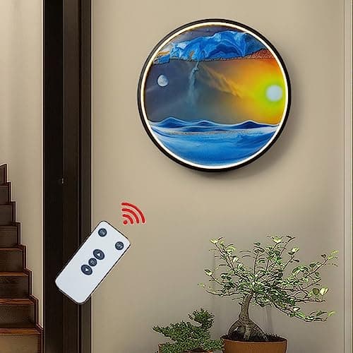 Tableau d'art de sable en mouvement LED 360° - Montage mural dynamique 3D - Décoration murale artistique verre rond — A