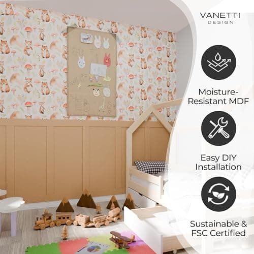Vanetti Design Kit de Panneaux Muraux Bois 3D pour Salon - Résistant à l'Humidité, Style Shaker, 8 Panneaux Inclus, Coll