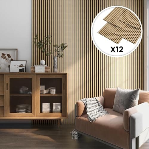 NEU.HOLZ Panneaux Acoustiques Muraux Faciles à Installer pour Amélioration Sonore Lampadaire NRC 0,8 MDF 120 x 60 cm Eff — Effet Chêne Clair