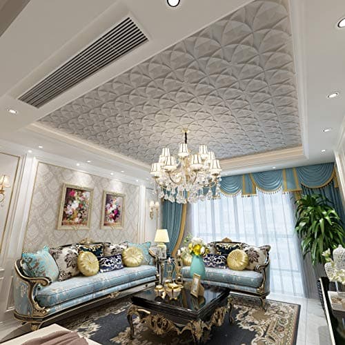 Art3d Lot de 12 dalles décoratives de plafond suspendues Blanc floral pour salon moderne de 5,1 x 5,1 cm trendy