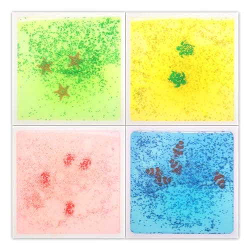 Art3d Dalles de Sol Sensorielles Rondes 30x30cm pour Enfants et Tout-Petits, Jeu Actif et Décoratif Liquide Coloré — Multicolore-monde de la Mer