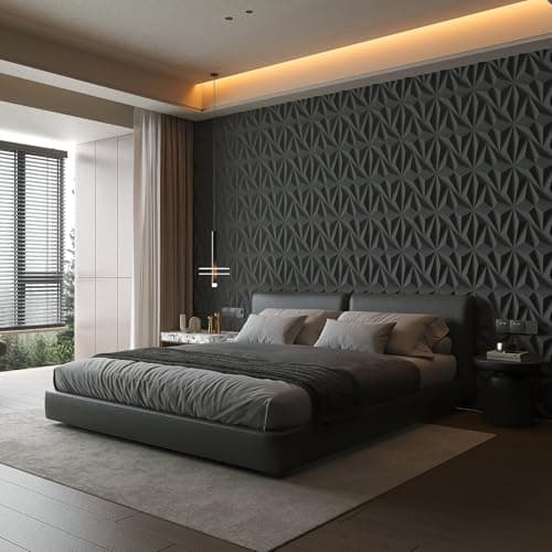 AMZDEPOT Lot de 20 panneaux muraux 3D noir pour décoration murale intérieure, idéal pour salon, chambre à coucher, burea