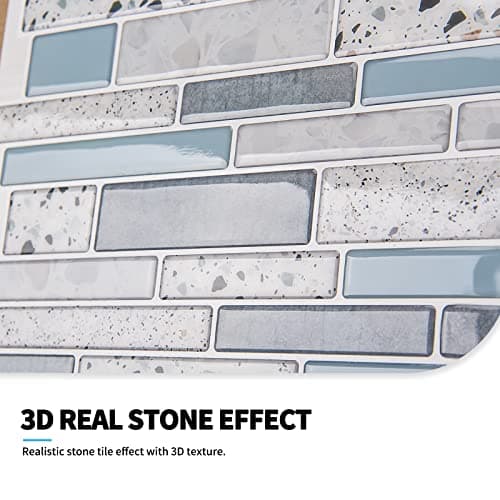 Art3d 10 Pièces Carrelage Adhésif Mural Crédence de Cuisine en Vinyle Sticker Muraux Marbre Bleu 30x30cm