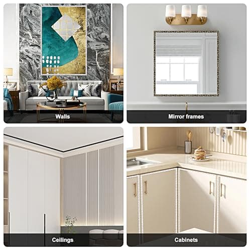 JUNART Bande Décorative en PVC Argent, Adhesive pour Frise Murale, Convient aux Linteaux et Plinthes, Fonction Décoratio