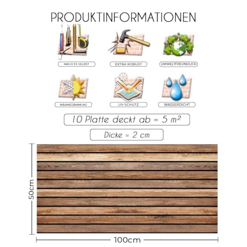 ZODEKOR Lot de 10 panneaux muraux 3D en polystyrène expansé, Aspect bois, Pour le salon et la chambre à coucher