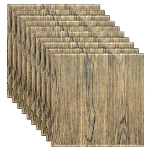 Ayuduots Lot de 10 Autocollants muraux carrés en Grain de Bois - Décoration de Maison Élégante et Résistante|Panneaux mu — Grain de Bois Jaune