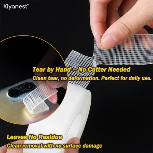 Kiyanest Ruban Adhésif Double Face Transparent Lavable Réutilisable Mur Cuisine Voiture Bureau | Sans Trace Nano