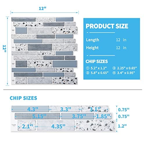 Art3d 10 Pièces Carrelage Adhésif Mural Crédence de Cuisine en Vinyle Sticker Muraux Marbre Bleu 30x30cm