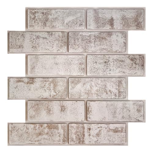 【COMSTICKC 3D Adhesif Brique】+【Prixours】+【Famille】+【Salle de bains, Cuisine, Balcon】+【>Décoration facile, Durabilité, Pe — Whitewash Brown