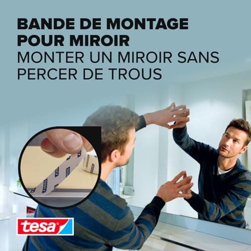 Adhésif Tesa Double-Face pour Miroirs – Humide et Salles de Bains – Fixation Sans Vis – Résistant et Sécuritaire 5m x 1,