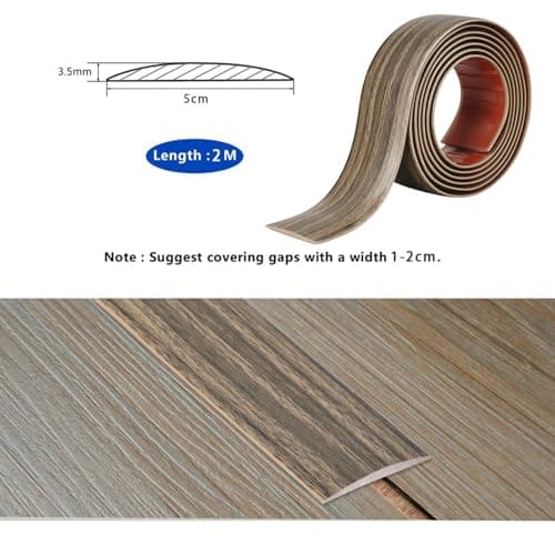 2M Barre de seuil auto-adhésive PVC, sol bois, grain de bois brun foncé pour les espaces entre carreaux