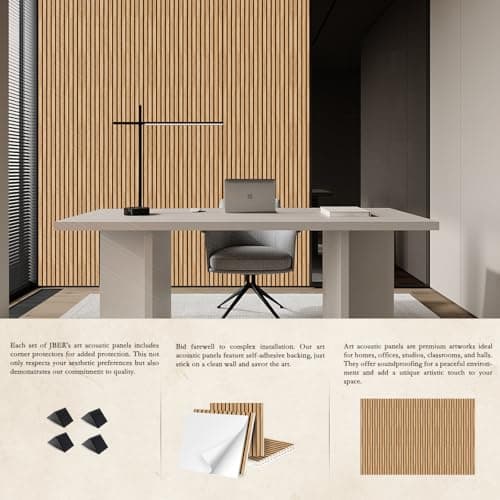 JBER Lot de 6 Panneaux Acoustiques Mural Chêne Rustique, Auto-Adhésifs pour Bureaux et Maison, Haute Performance Acousti