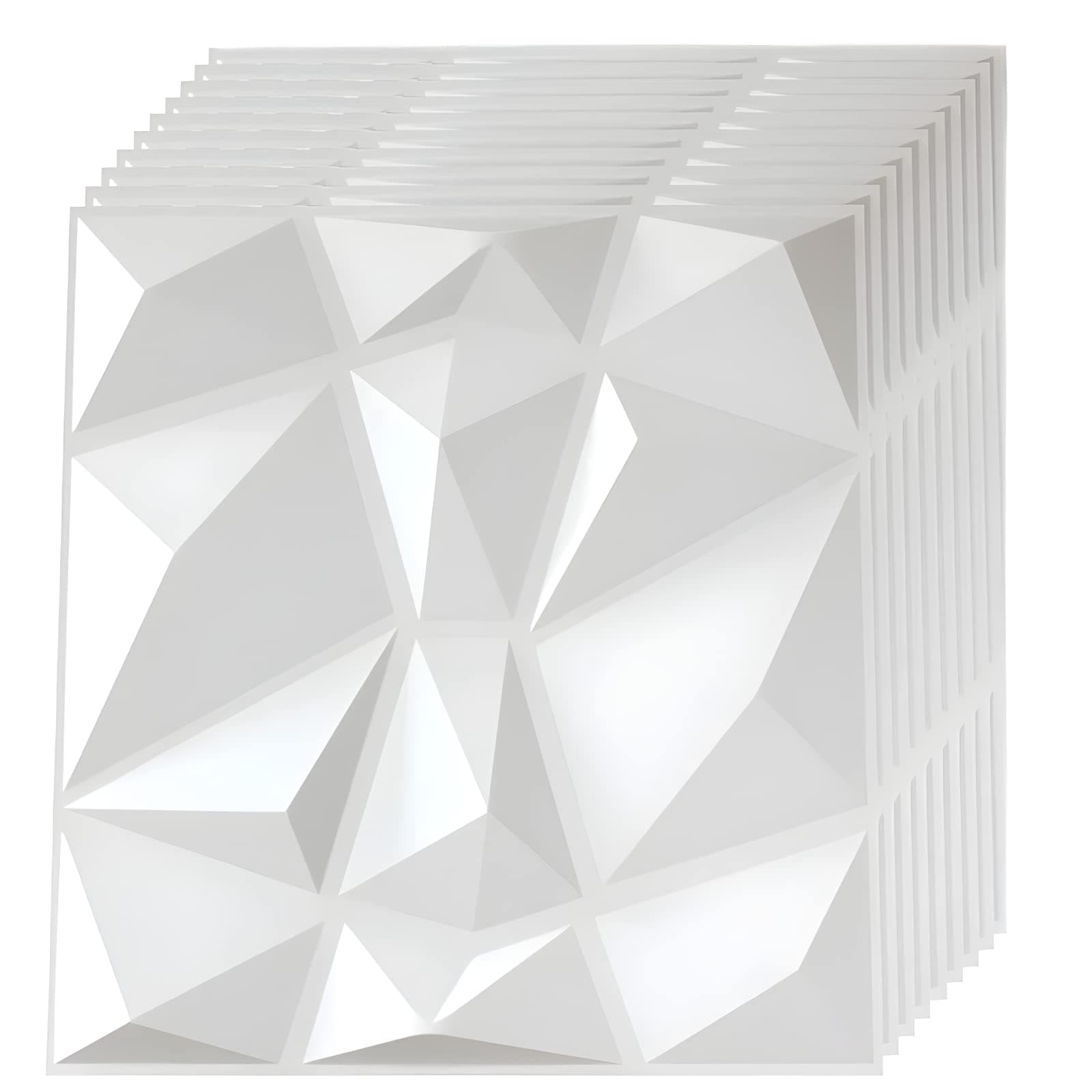 LeapBeast Panneaux Muraux Texturés 3D, Salon, Blanc, Décoration Murale Intérieure PVC, Lot de 12 Dalles Murales