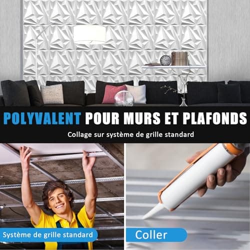 LeapBeast Lot de 12 Panneaux Muraux Texturés 3D pour Salon - Décoration Murale Intérieure en Blanc PVC - Idéal pour Déco