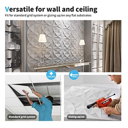 Art3d Lot de 12 dalles décoratives de plafond suspendues Blanc floral pour salon moderne de 5,1 x 5,1 cm trendy