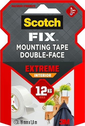 Scotch Fix Ruban de fixation en intérieur Extrême - Blanc, 19 mm x 1,8 m, 1 Rouleau | Fixation robuste | Matériaux intér