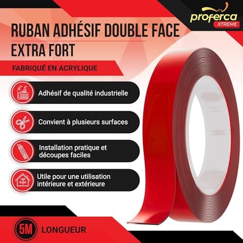Proferca Ruban Adhésif Double Face Extra Fort | Adhésif Fort pour Extérieur | Puissant Adhésif Double Face 20m x 5m