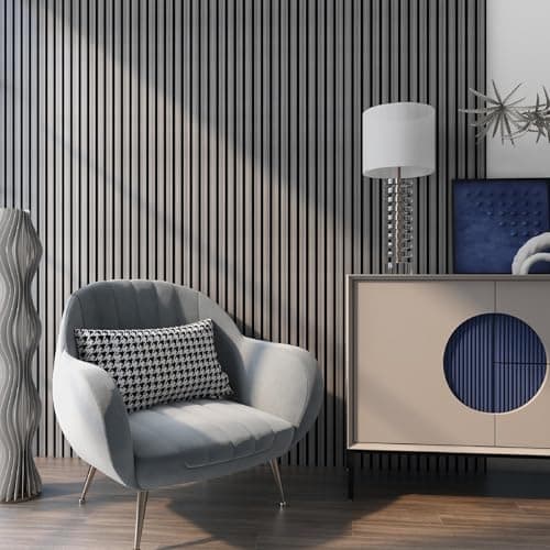 NEU.HOLZ Panneaux Acoustiques Muraux Faciles à Installer pour Amélioration Sonore Lampadaire NRC 0,8 MDF 120 x 60 cm Eff — Effet Chêne Gris