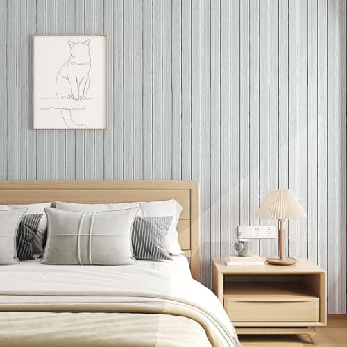 Livelynine Panneau Mural Bois Décoratif Intérieur Gris Clair 3D Adhesif Salon Entrée Bureau