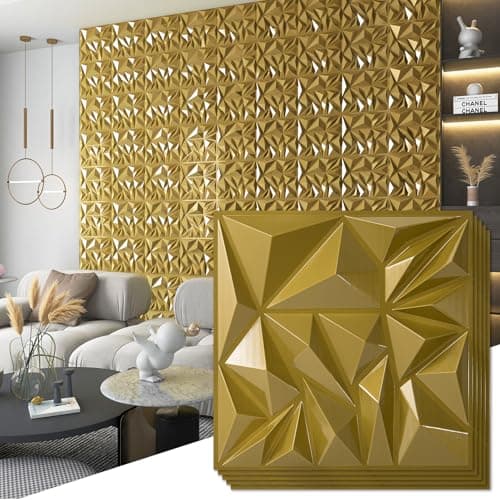Art3d Lot de 33 panneaux muraux 3D doré pour décoration intérieure, panneaux texturés en losanges ideal pour salon et ar