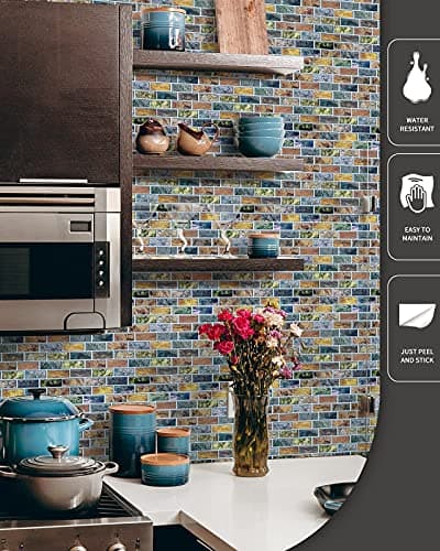 Art3d - Carrelage autocollant 3D multicolore, cuisine et salle de bains - Sticker adhésif 30x30cm