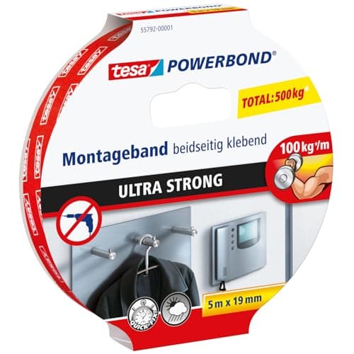 tesa Powerbond UltraStrong Ruban Adhésif Double Face - Adhésif Puissant pour une Fixation Sans Percer - 5 m x 19 mm  
te