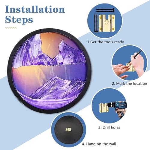 Tableau d'art de sable en mouvement LED 360° - Montage mural dynamique 3D - Décoration murale artistique verre rond