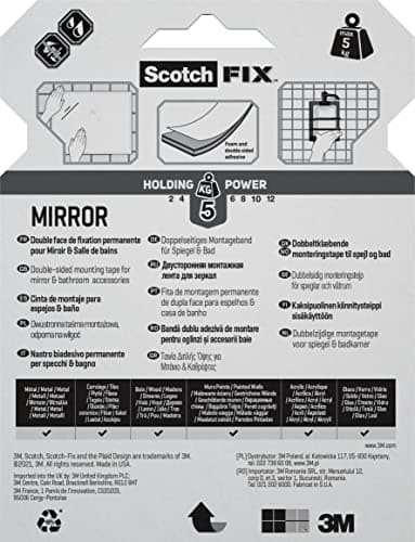 Scotch-Fix Ruban de Montage Double-Face pour Miroirs - Pour Intérieur - Salles de Bain, Cuisines - Céramique, Bois, Méta