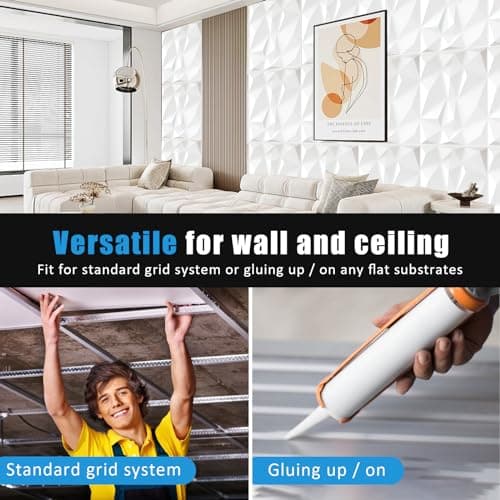 LeapBeast Panneaux Muraux Texturés 3D, Salon, Blanc, Décoration Murale Intérieure PVC, Lot de 12 Dalles Murales