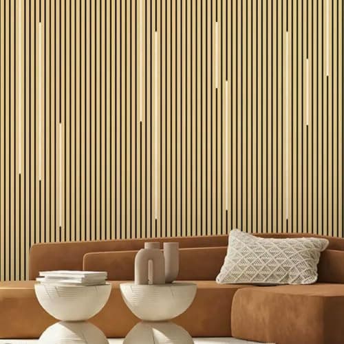 Panneaux Acoustiques Muraux Bois Chêne Blanc 240x60x2,2cm - Fond Noir - SILAMP