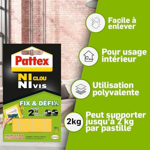 Pattex Ni Clou Ni Vis Fix & Défix Adhésif de fixation surpuissant facilement démontable - Pour tous les amateurs de DIY