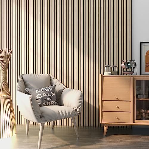 NEU.HOLZ Panneaux Acoustiques Muraux Faciles à Installer pour Amélioration Sonore Lampadaire NRC 0,8 MDF 120 x 60 cm Eff — Effet Chêne