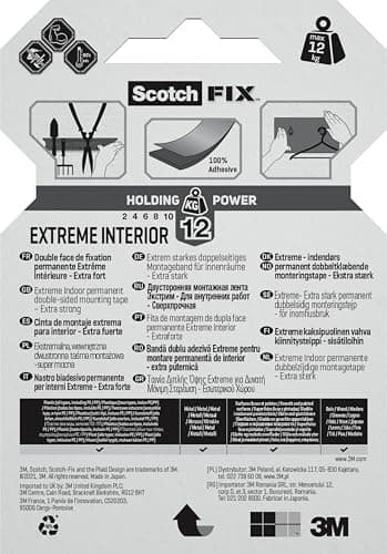 Scotch Fix Ruban de fixation en intérieur Extrême - Blanc, 19 mm x 1,8 m, 1 Rouleau | Fixation robuste | Matériaux intér