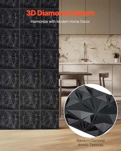 VEVOR Panneaux Muraux 3D Noir Mat Motif Diamant, Lot de 33, Couverture 2,97 m², Déco Intérieure Moderniste pour Plafond
