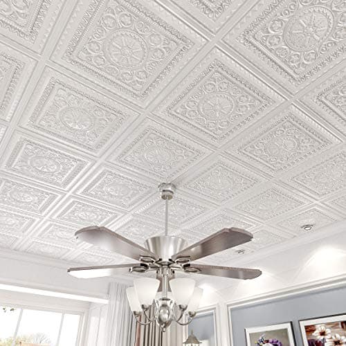 Art3d Dalles de Plafond à Coller en Plastique Blanc - 12 Pièces, 61 x 61 cm, 4,5㎡ - Pose Facile, Idéal pour Maison et Bu